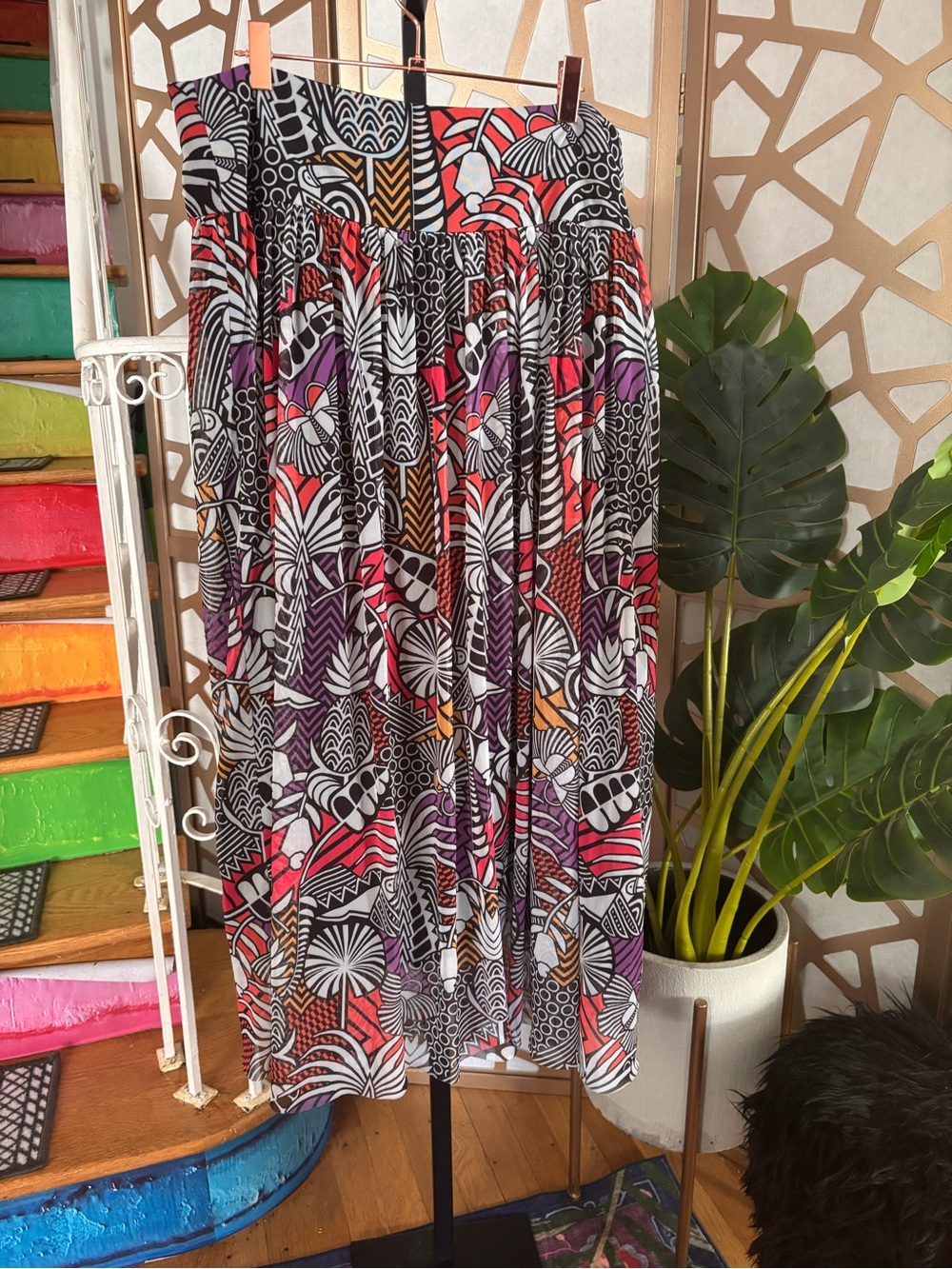 Farm Rio for Anthropologie Abstract Tropical Print Midi Skirt